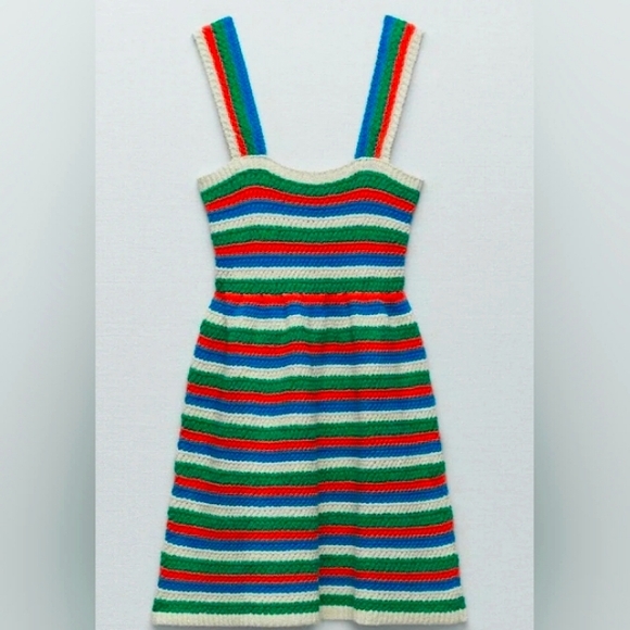 ZARA Women's Knit & Crochet Dress Striped Pre Fall Multi-Color w/ Straps NWT L - Picture 4 of 6